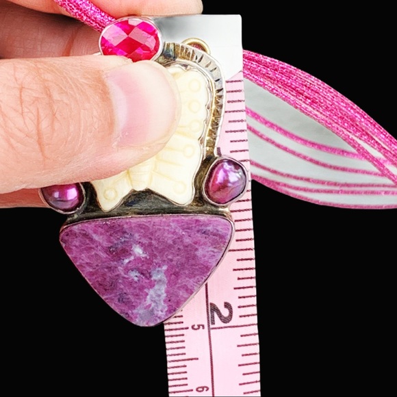 Hand Carved Butterfly Pearl Tourmaline Pin Pendant - Picture 10 of 11